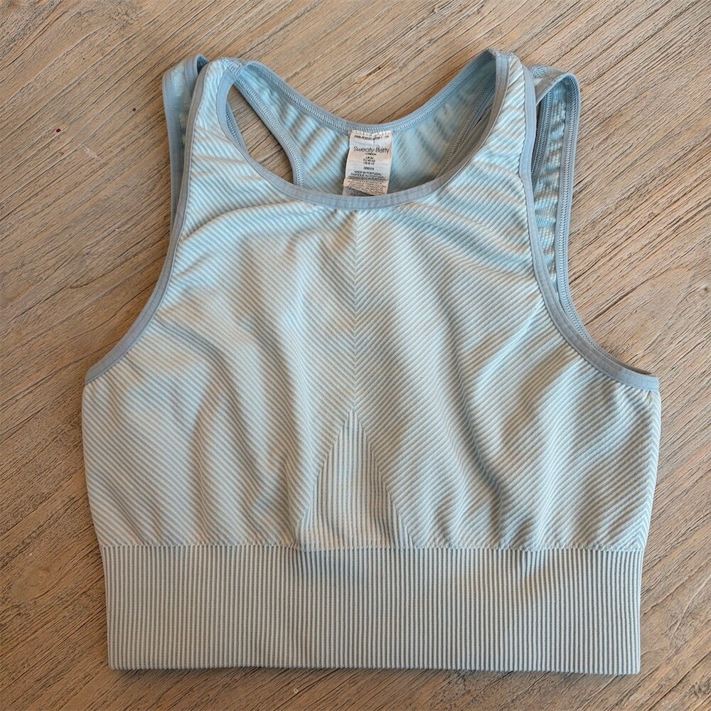 Sweaty Betty London Seamless Ribbed Racerback Sports Bra Blue Size M